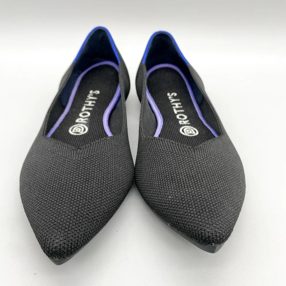 Rothys The Point Black Knit Pointed Toe Ballet Flats Shoe Womens 7.5 Office Chic